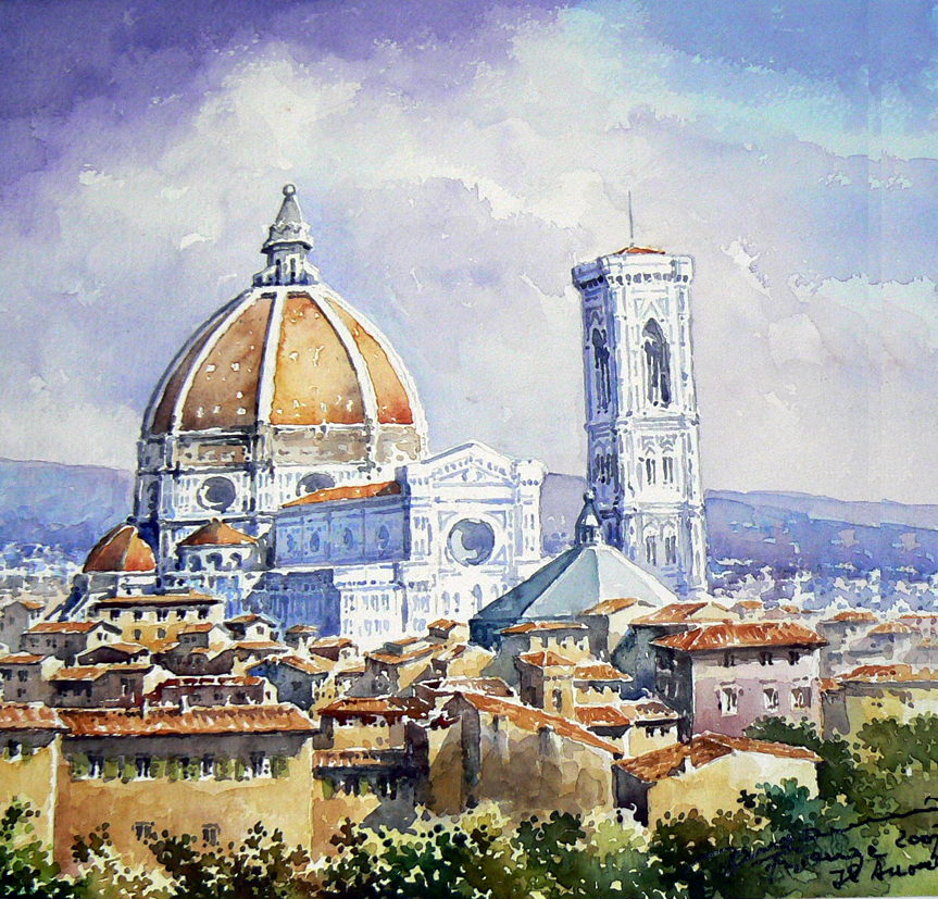Firenze e Brunelleschi 23.5x24cm Aquarell