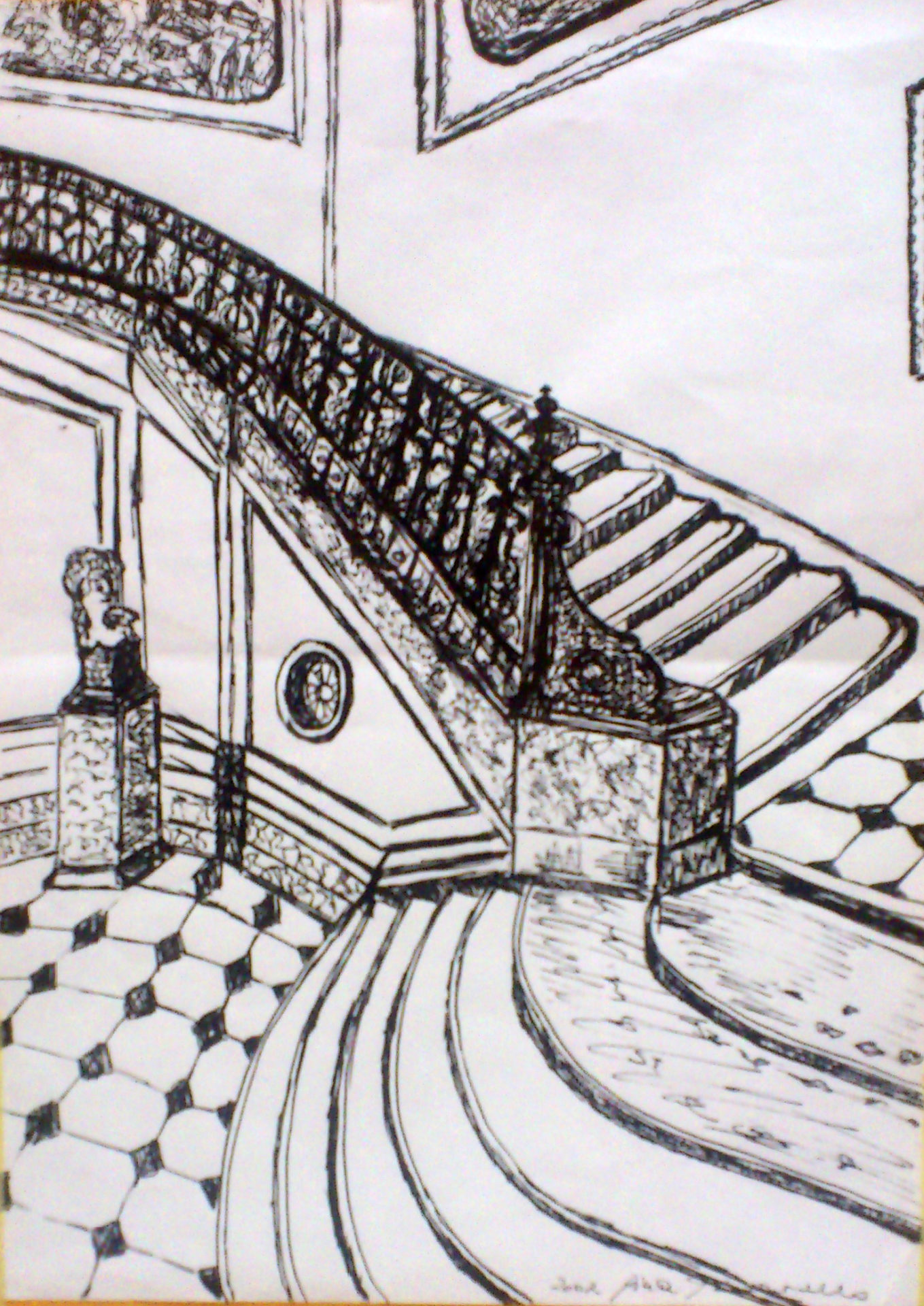 Treppenaufgang Palazzo Spinelli Florenz, 40x30cm Tuschzeichnung