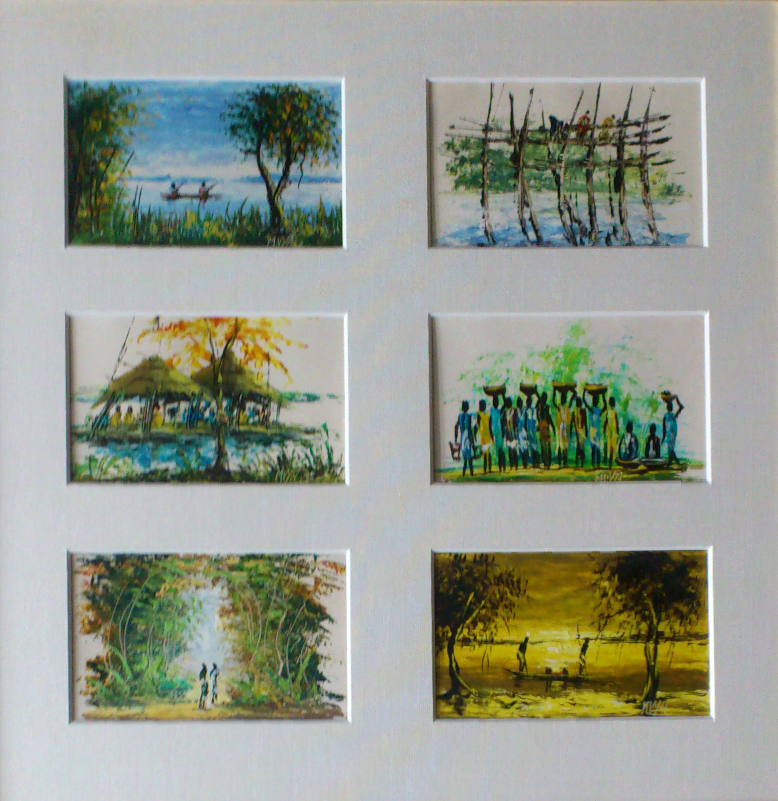 Mpya = work is joy (Suaheli): Kisangani am Congo - 6 Landschaften zu je 12x7,5 cm Öl