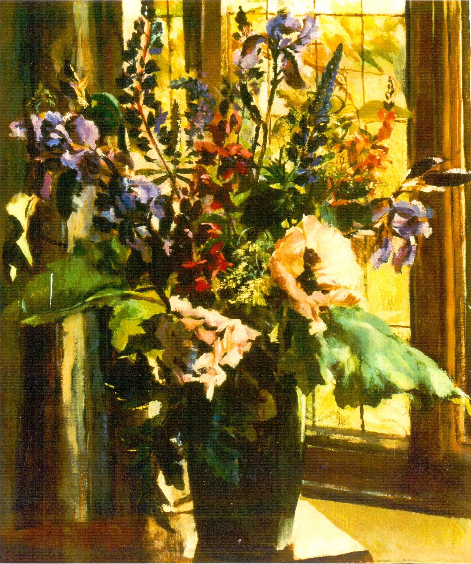 Blumenpracht vor dem Fenster 60x50cm Tempera